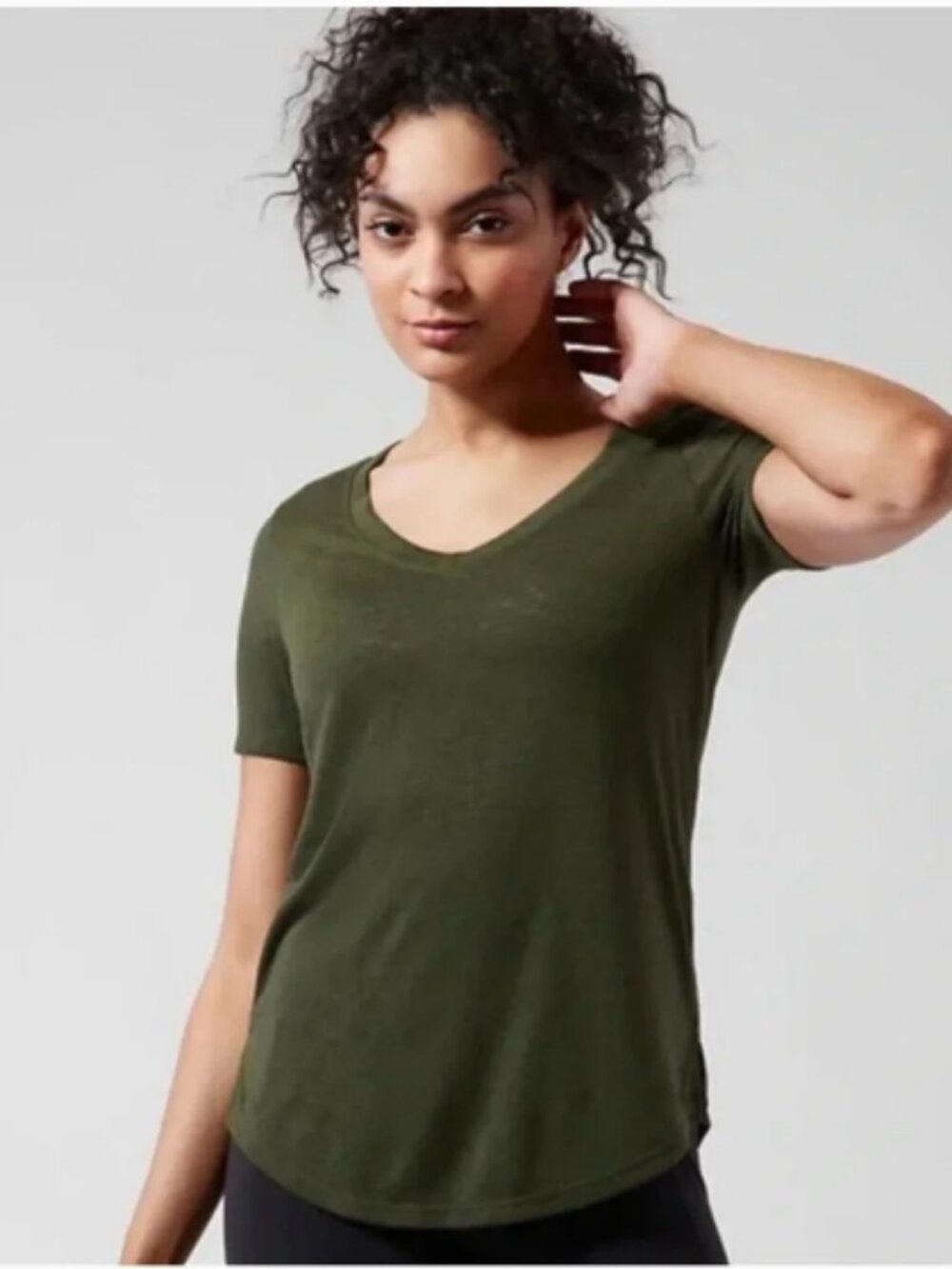 Athleta Breezy Scoop V-neck Tee; NWT; Size XL; Color: Aspen Olive Green
